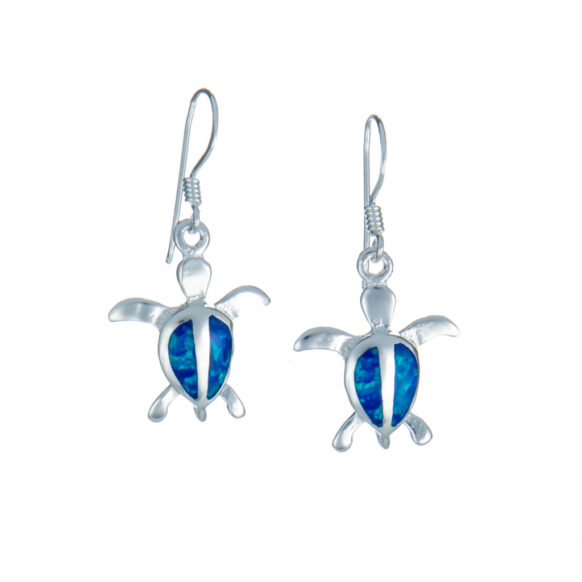 Blue Opal Reef Sea Turtle Earrings in Sterling Silver - Landing Company