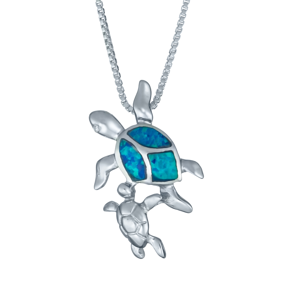 Sterling Silver Blue Opal Sea Turtle Companion Necklace - Landing Company