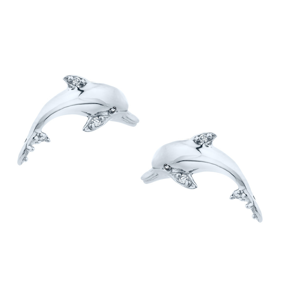 Sterling Silver CZ Dolphin Stud Earrings - Landing Company