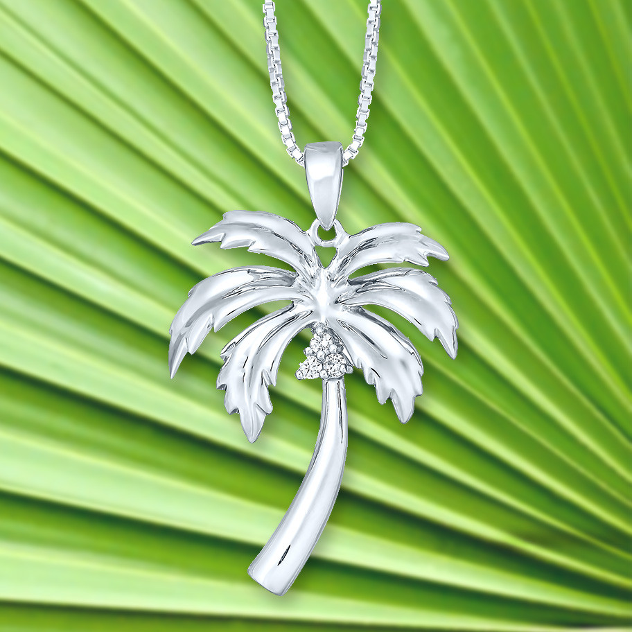 Sterling Silver Diamond Palm Tree Necklace Landing Company 6492