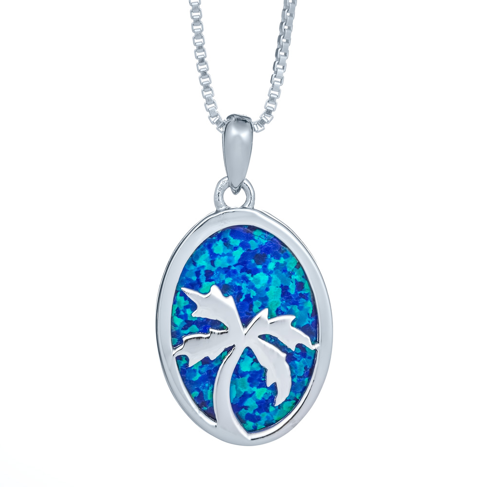 Small Blue Opal Palm Tree Necklace - Landing Company