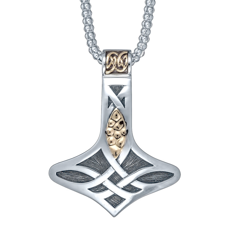 Nordic Thor S Hammer Necklace With 10k Gold Landing Company   SS CP 152 912x912 