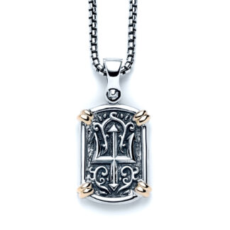 Galleon Trident Tag Necklace with 18k Yellow Gold