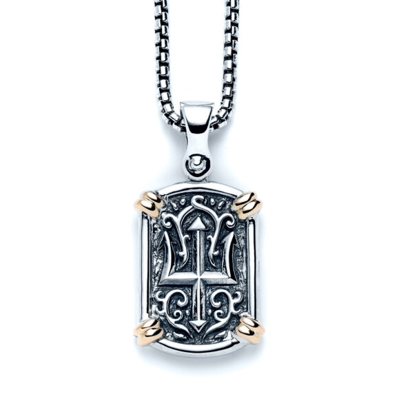 Galleon Trident Tag Necklace with 18k Yellow Gold