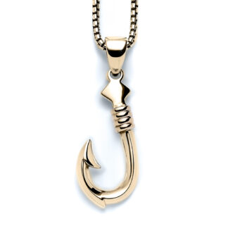 Large Fish Hook 14k Yellow Gold Necklace