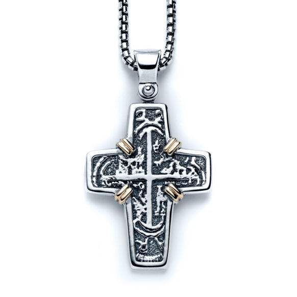 Galleon Cross Necklace with 18k Gold