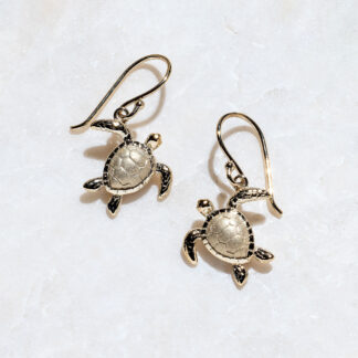 Seaside Sea Turtle 14k Yellow Gold Earrings