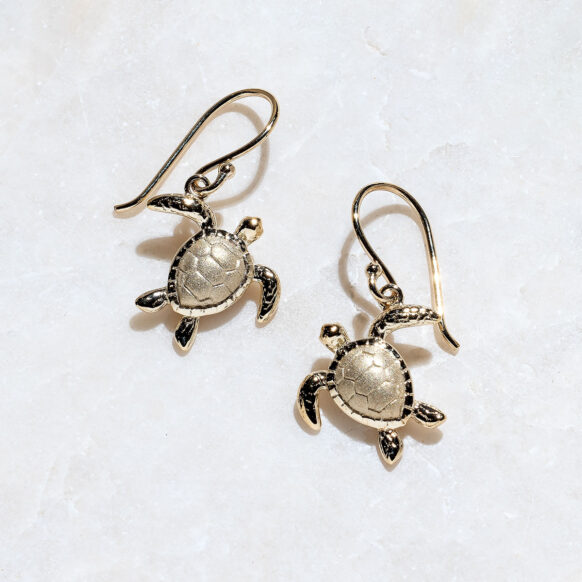 Seaside Sea Turtle 14k Yellow Gold Earrings