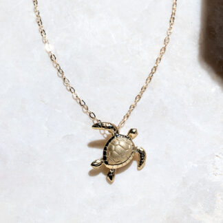 Seaside Sea Turtle 14k Yellow Gold Necklace