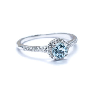 Aquamarine Princess Diamond White Gold Ring