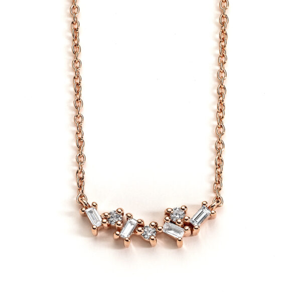 Paloma Baguette Cluster Rose Gold Diamond Necklace