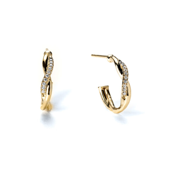 Waveform Helix Yellow Gold Diamond Hoop Earrings